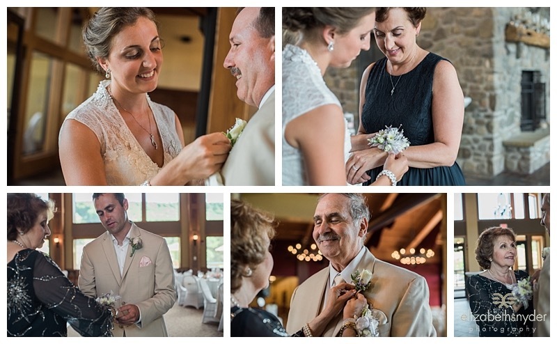 Bride and Groom help their parents with their flowers